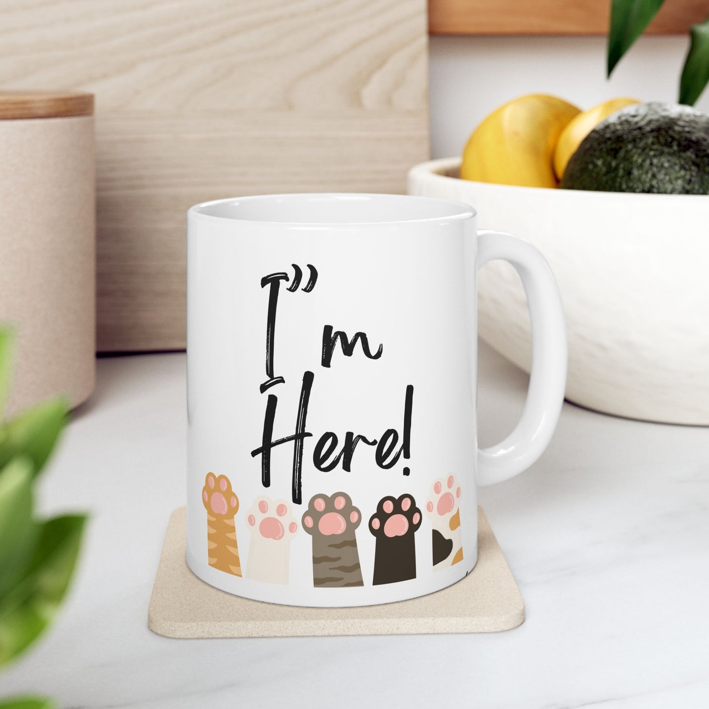 Cute Cat paws I'm here Lover's Ceramic Mug - Perfect Gift for Pet Owners, Animal Lovers, Home Office, Birthday, or Anytime Coffee Enjoyment
