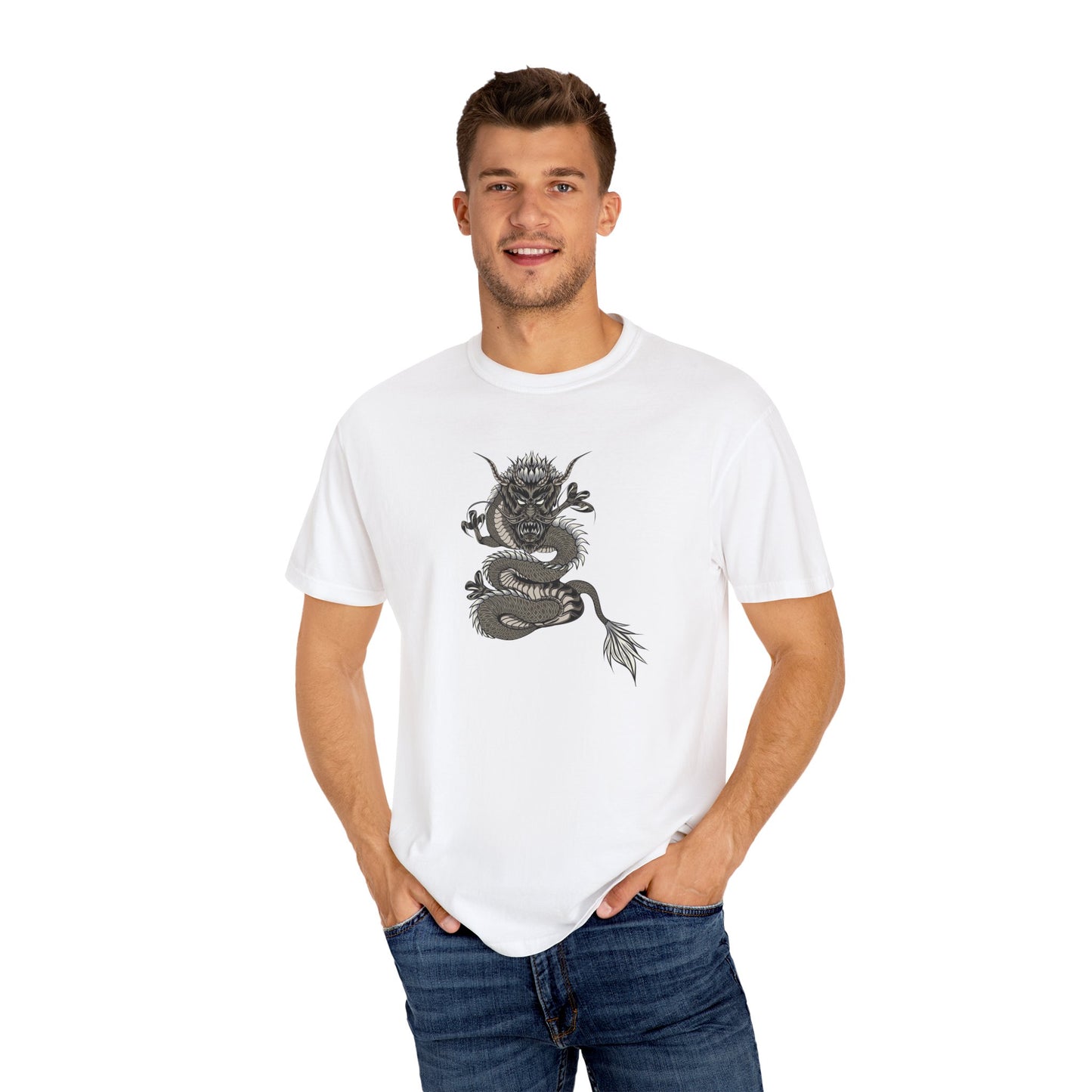 Dragon Design Unisex Garment-Dyed T-shirt, Graphic Tee, Casual Wear, Anime Apparel, Streetwear, Unique Gift for Him