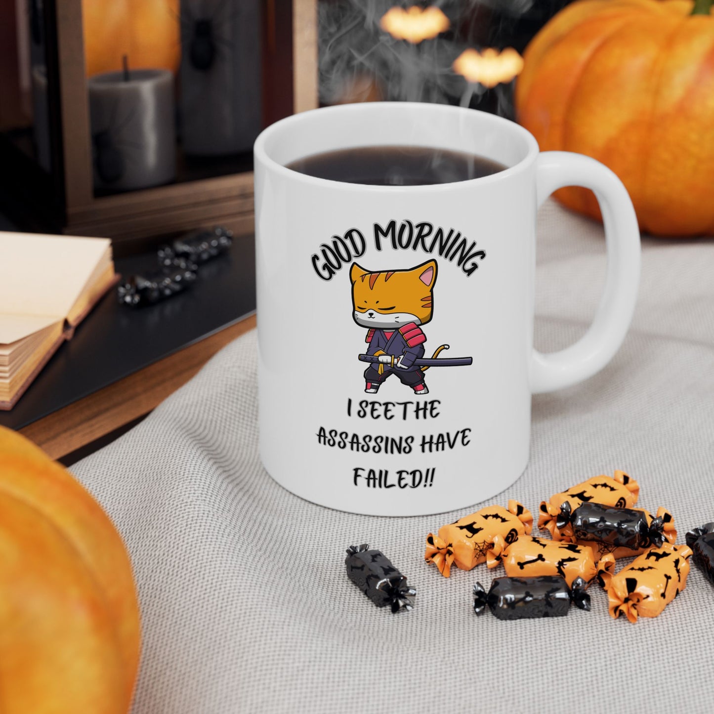 Good Morning assassins have failed Sunshine Ceramic Mug - Motivational Coffee Cup, Gift for Coffee Lovers, Office Use, Morning Routine, Cheerful Kitchen Décor