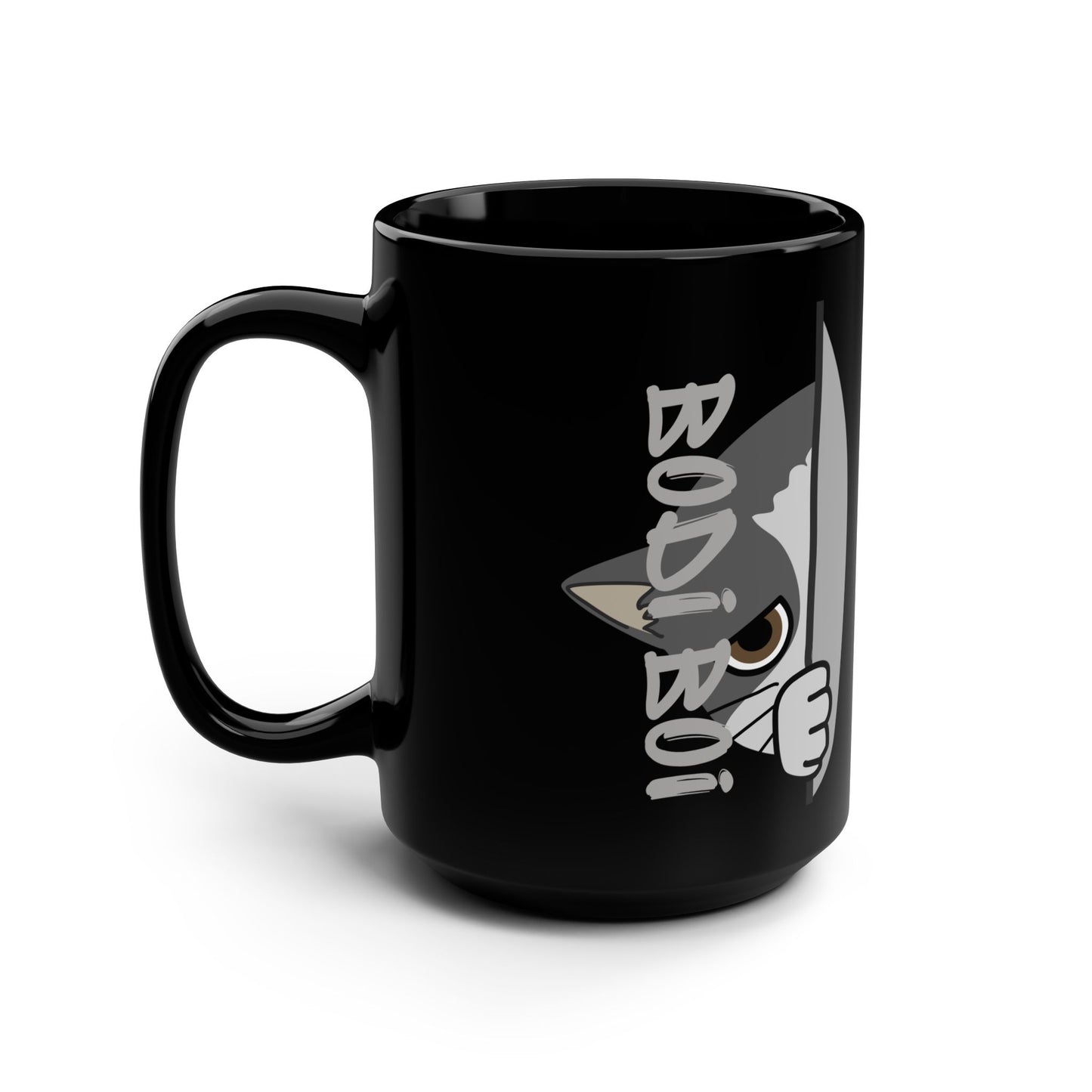 Cute Cat Mug, Bodi Boi Coffee Cup, Fun Cat Lover Gift, Black 15oz Ceramic Mug, Feline Home Decor, Pet-Themed Drinkware