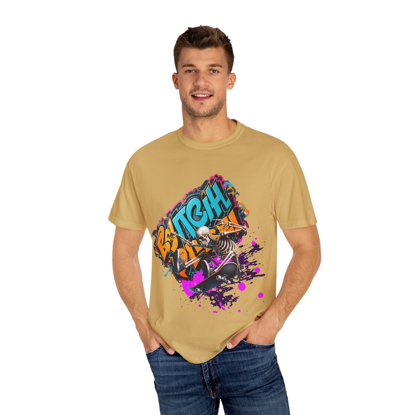 Edgy Skeleton Graffiti T-Shirt, Unisex Graphic Tee, Halloween Costume Shirt, Streetwear Style, Cool Gift for Teens