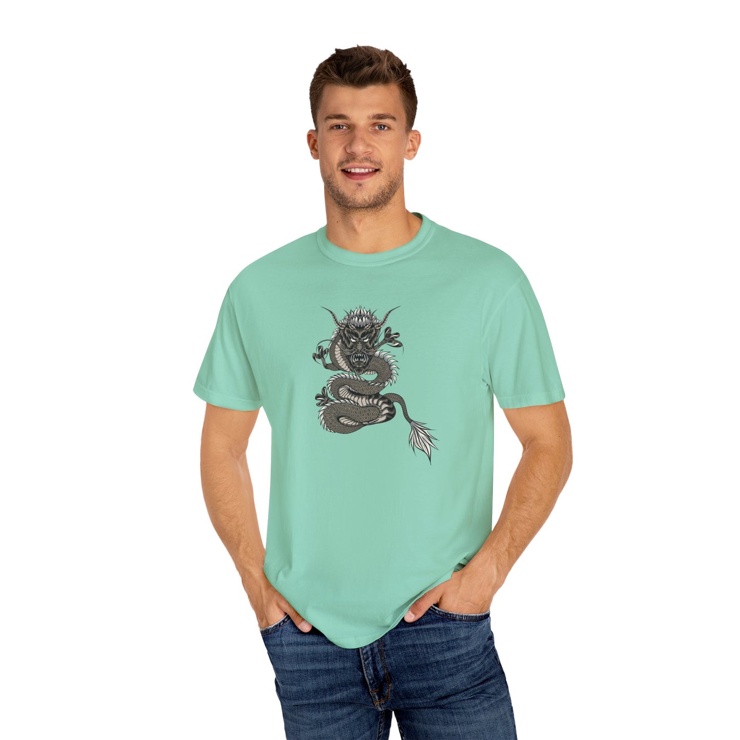 Dragon Design Unisex Garment-Dyed T-shirt, Graphic Tee, Casual Wear, Anime Apparel, Streetwear, Unique Gift for Him