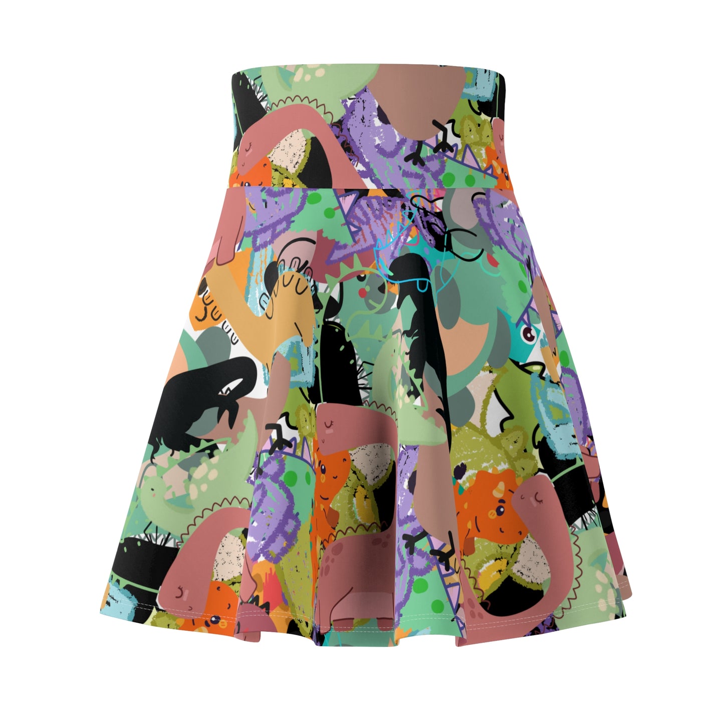 Dino Women Skater Skirt, Fun Print, Colorful Mini Skirt, Casual Wear, Festival Outfit, Unique Gift Idea