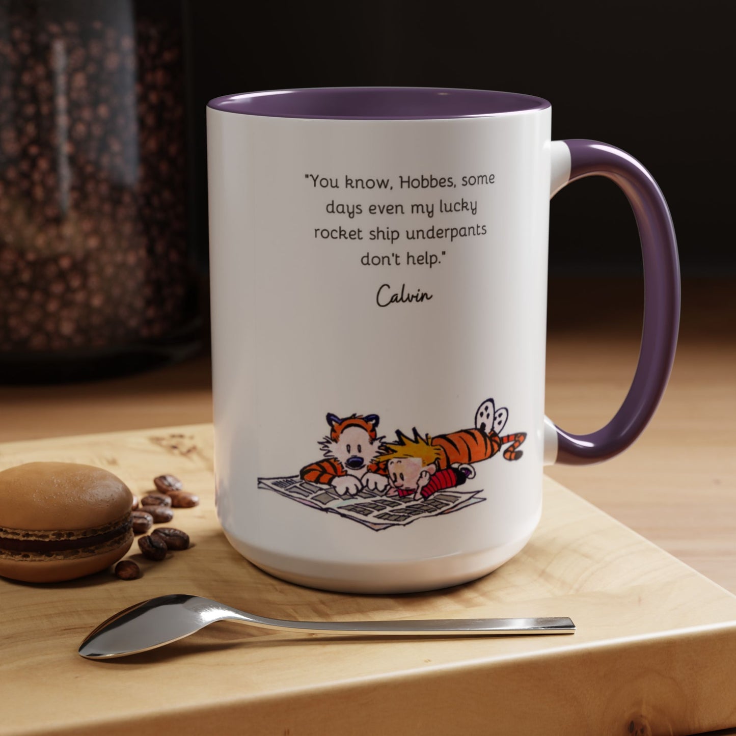 Calvin and Hobbes Inspired Accent Coffee Mug - Fun Gift for Fans, Morning Coffee, Cute Quote Mug, Whimsical Gift, Reading Companion