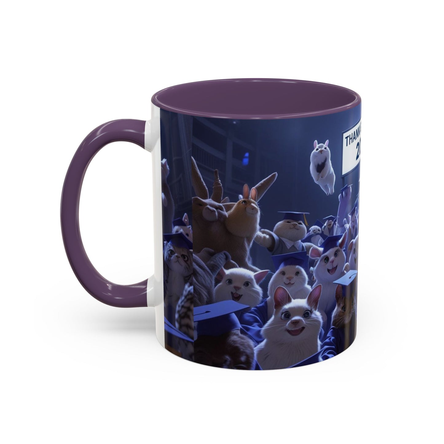 Anime Graduation Theme Accent Coffee Mug - Funny Cat & Dog Design, Perfect Gift for 2025 Grads, Inspirational Coffee Mug, Celebration Mug
