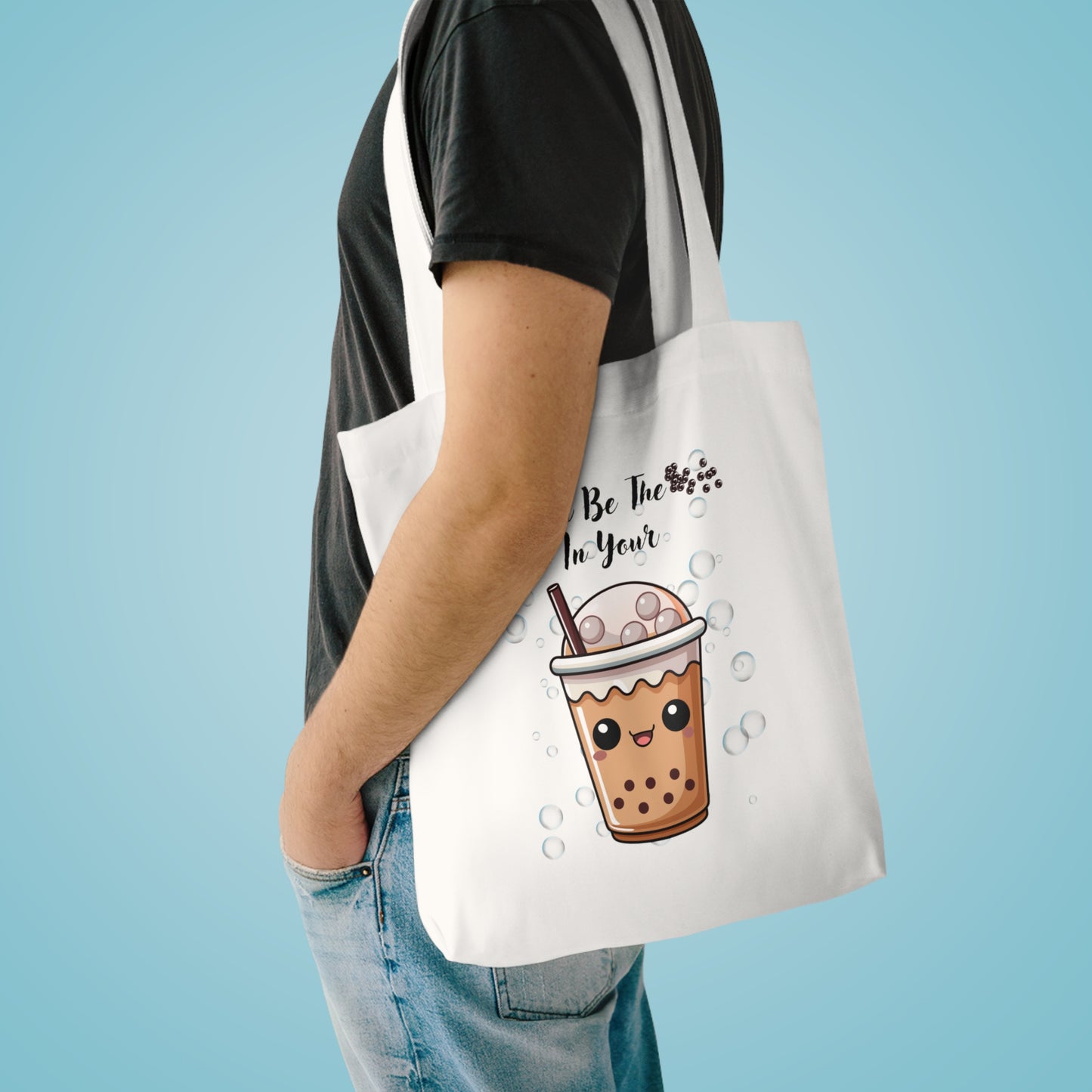 Cute Bubble Tea Cotton Tote Bag, Eco-Friendly Reusable Shopping Bag, Gift for Tea Lovers, Trendy Tote for Everyday Use, Fun Snack Bag