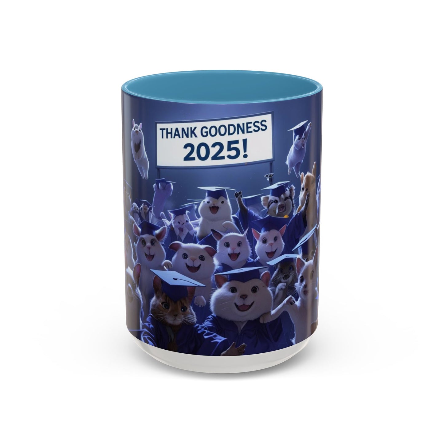 Anime Graduation Theme Accent Coffee Mug - Funny Cat & Dog Design, Perfect Gift for 2025 Grads, Inspirational Coffee Mug, Celebration Mug