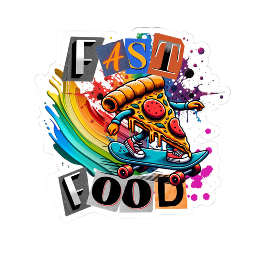 Fast Food Skateboarding Pizza Kiss-Cut Stickers, Fun Laptop Decal, Colorful Wall Art, Gifts for Food Lovers, Kids Party Supplies