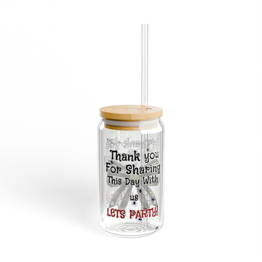 Personalized Party Sipper Glass | 16oz Glass with Wooden Lid | Cheers to Celebrations, Wedding Favors, Drinkware, Custom Gifts, Summer [...]