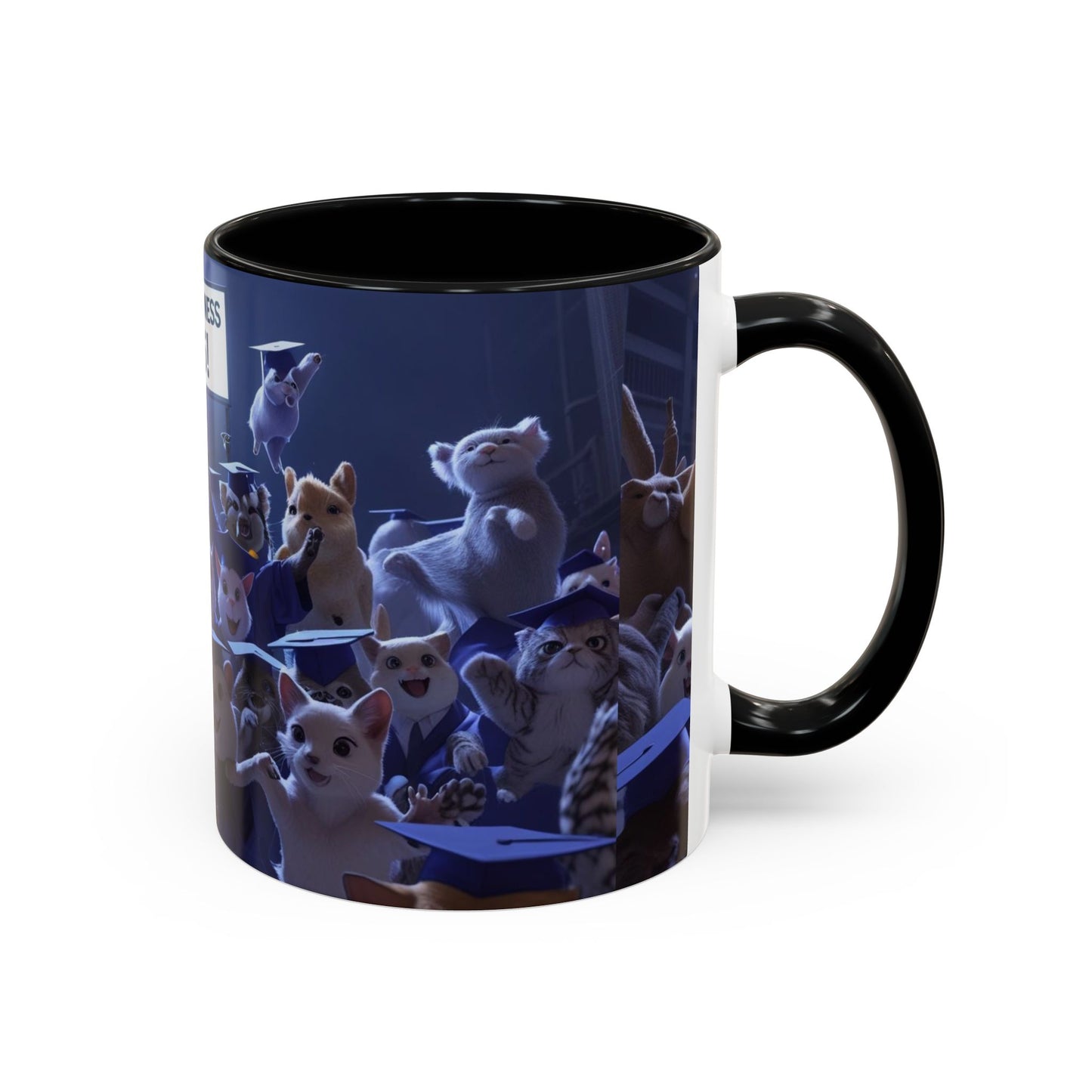 Anime Graduation Theme Accent Coffee Mug - Funny Cat & Dog Design, Perfect Gift for 2025 Grads, Inspirational Coffee Mug, Celebration Mug