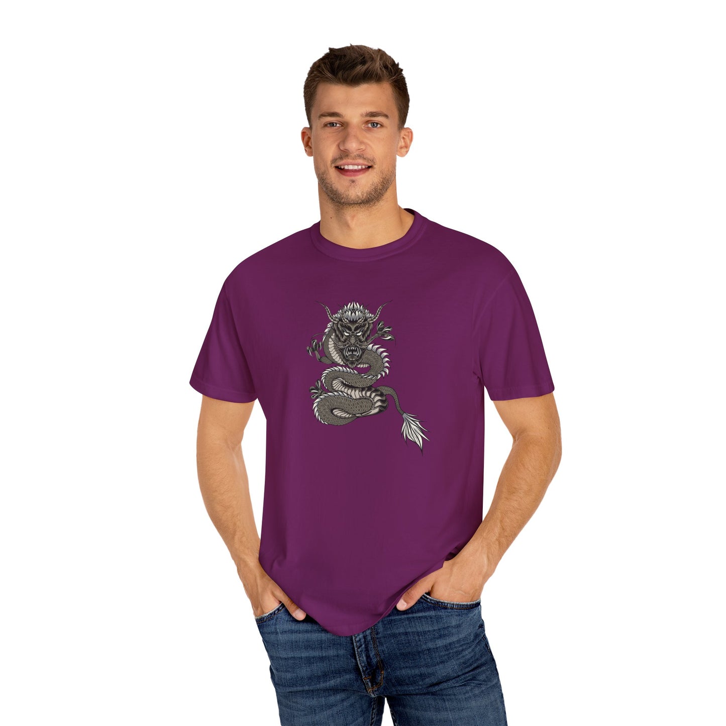 Dragon Design Unisex Garment-Dyed T-shirt, Graphic Tee, Casual Wear, Anime Apparel, Streetwear, Unique Gift for Him