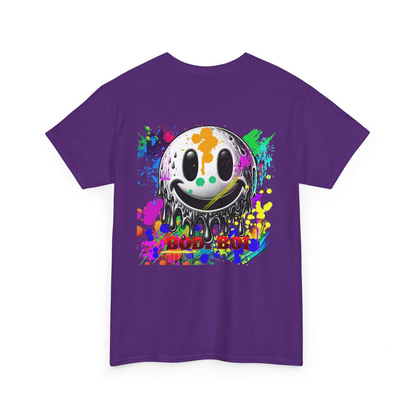Colorful Graffiti Tee, Unisex Heavy Cotton Tee with Smiley Face Design, Streetwear Top, Graphic Tee for Art Lovers, Casual Gift for Friends