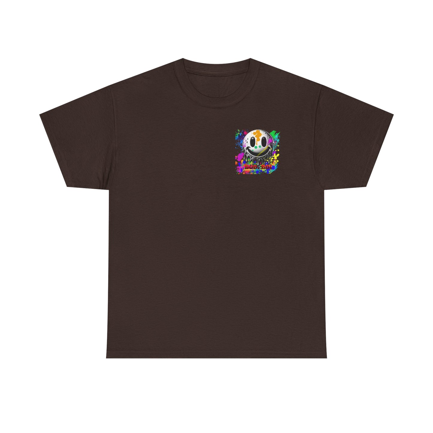 Colorful Graffiti Tee, Unisex Heavy Cotton Tee with Smiley Face Design, Streetwear Top, Graphic Tee for Art Lovers, Casual Gift for Friends