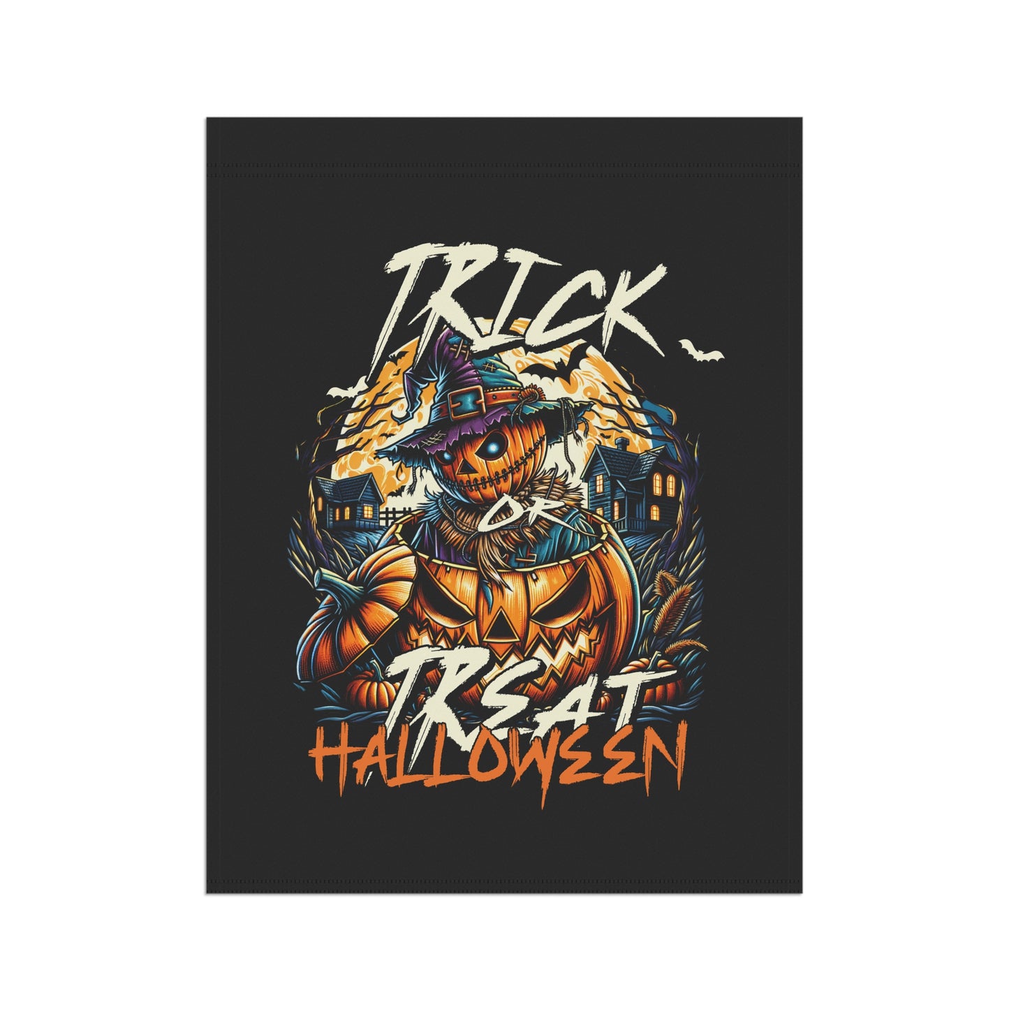 Halloween Garden Flag, Trick or Treat Banner, Scarecrow Decoration, Spooky Outdoor Decor, Fall Home Accents
