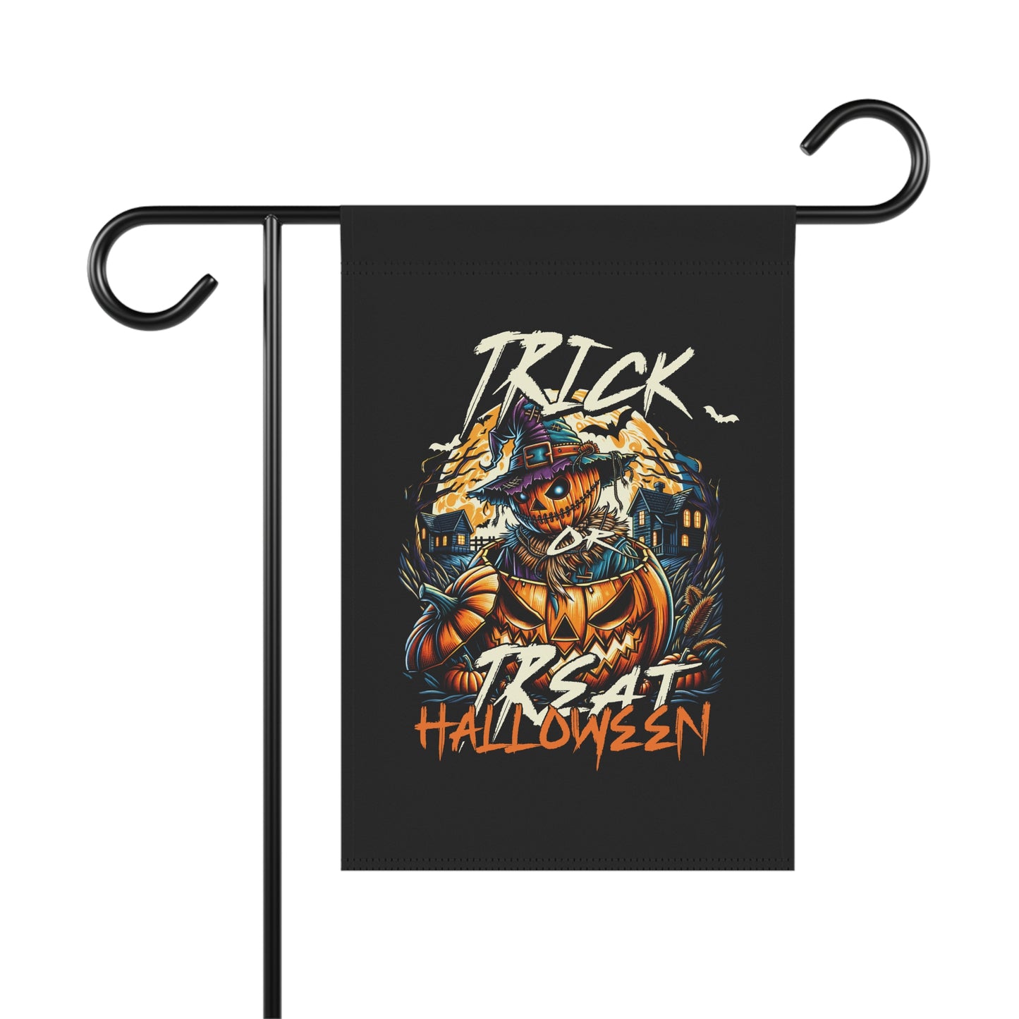 Halloween Garden Flag, Trick or Treat Banner, Scarecrow Decoration, Spooky Outdoor Decor, Fall Home Accents