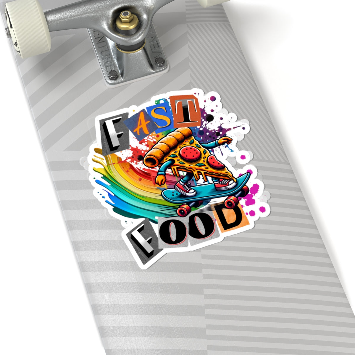 Fast Food Skateboarding Pizza Kiss-Cut Stickers, Fun Laptop Decal, Colorful Wall Art, Gifts for Food Lovers, Kids Party Supplies