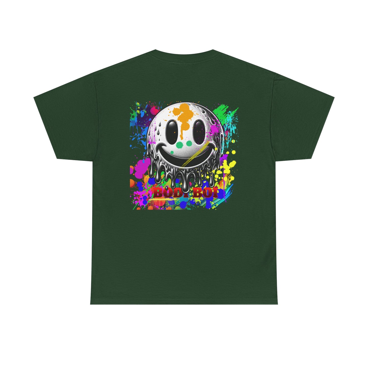 Colorful Graffiti Tee, Unisex Heavy Cotton Tee with Smiley Face Design, Streetwear Top, Graphic Tee for Art Lovers, Casual Gift for Friends