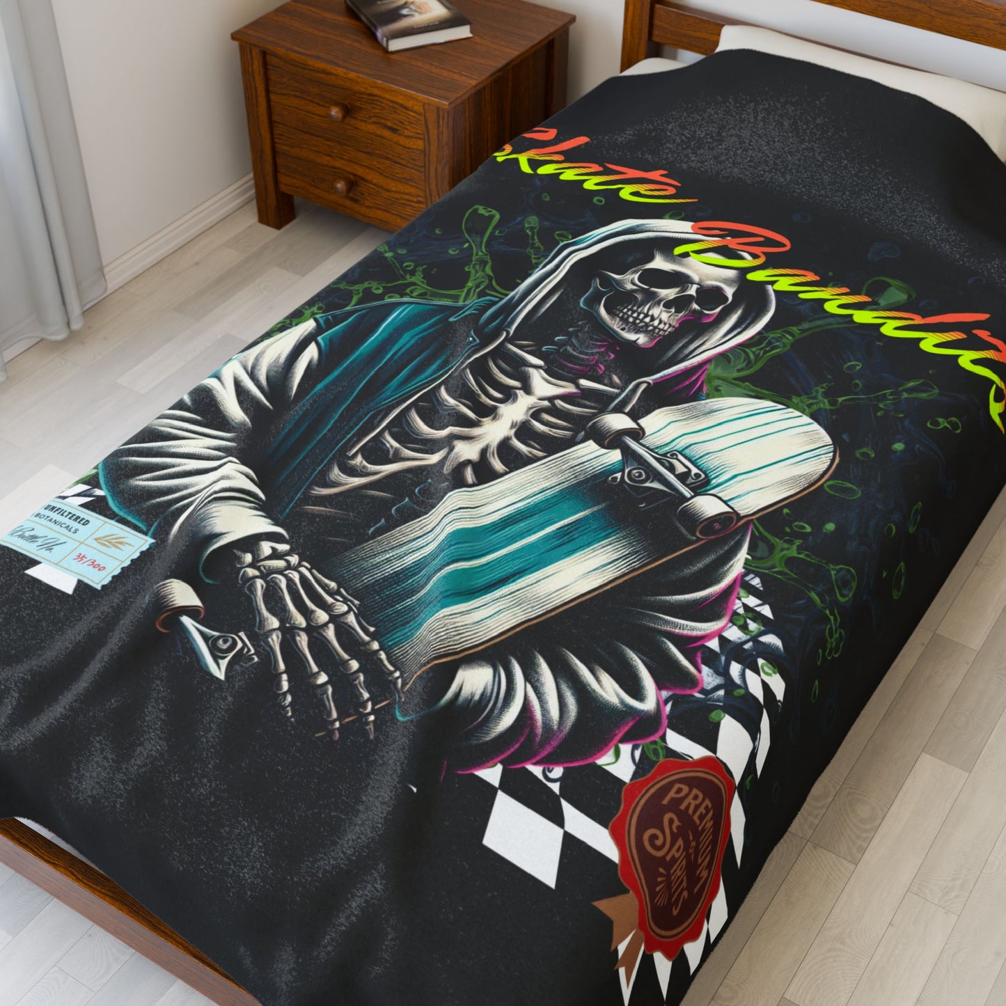 Skate Bandits Velveteen Plush Blanket - Cozy Throw for Skaters, Home Decor, Gift for Skateboard Lovers, Halloween Blanket, Retro Vibe