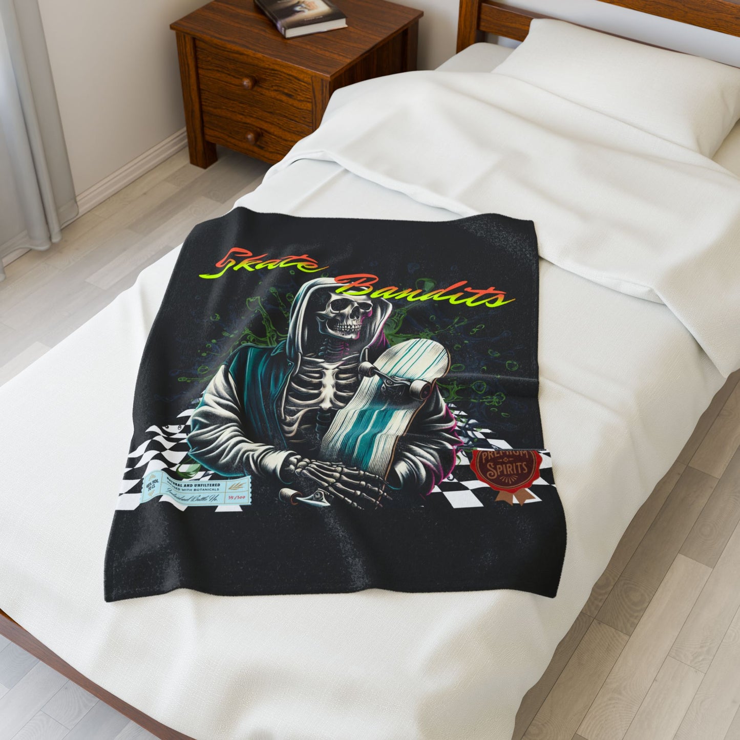 Skate Bandits Velveteen Plush Blanket - Cozy Throw for Skaters, Home Decor, Gift for Skateboard Lovers, Halloween Blanket, Retro Vibe