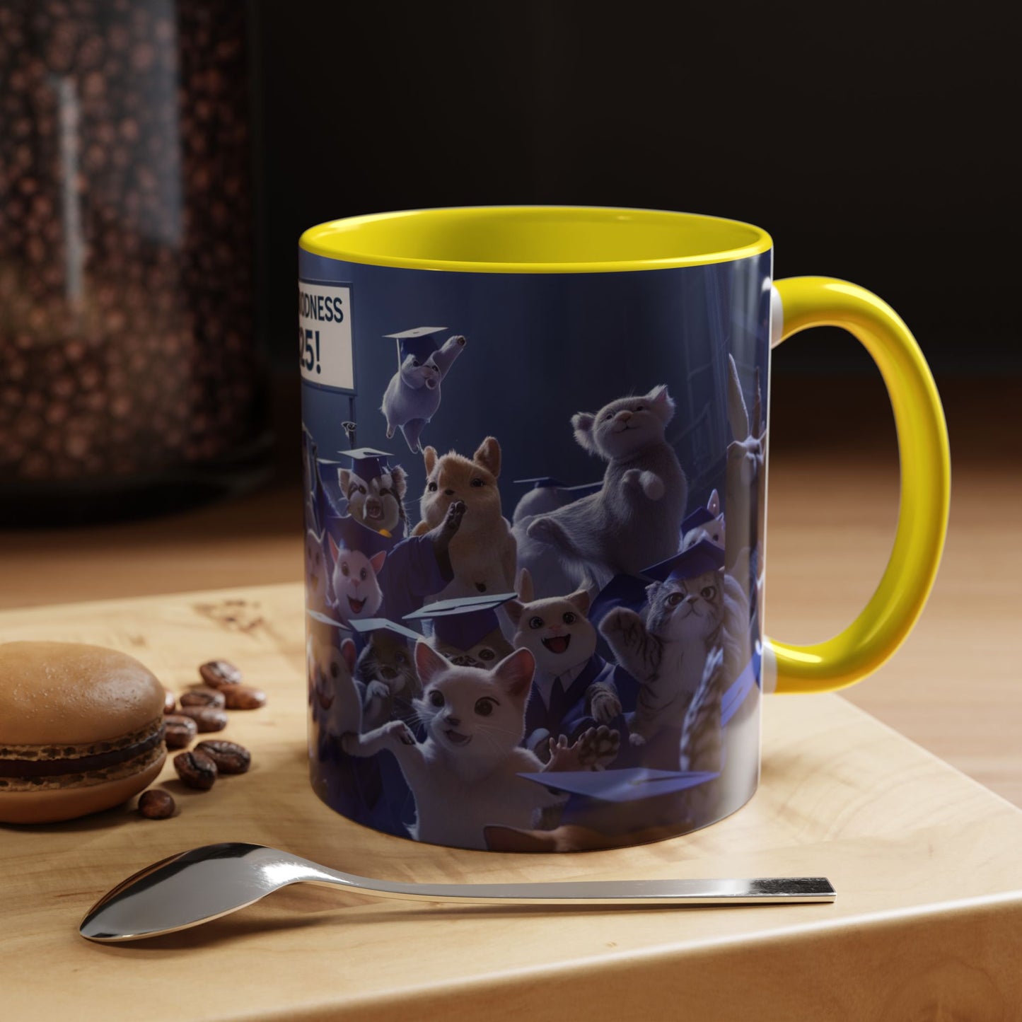 Anime Graduation Theme Accent Coffee Mug - Funny Cat & Dog Design, Perfect Gift for 2025 Grads, Inspirational Coffee Mug, Celebration Mug
