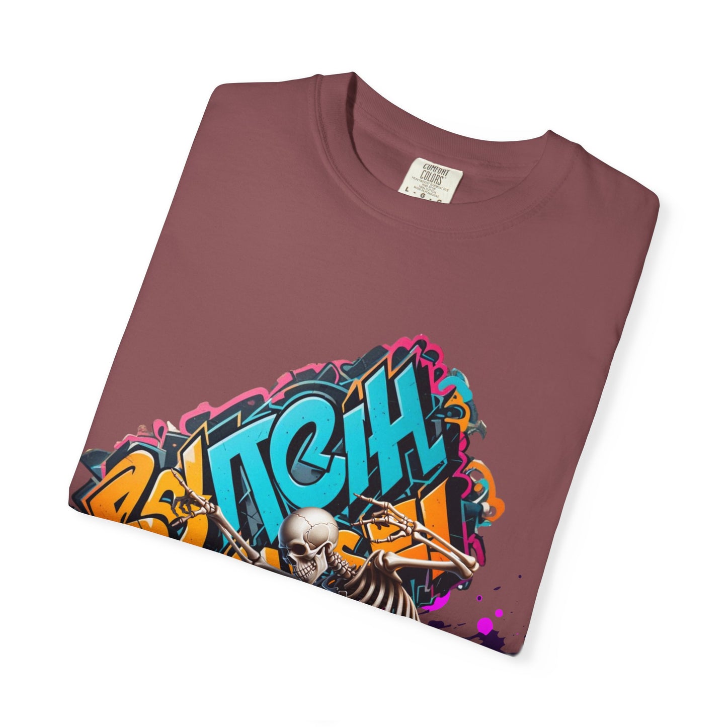 Edgy Skeleton Graffiti T-Shirt, Unisex Graphic Tee, Halloween Costume Shirt, Streetwear Style, Cool Gift for Teens