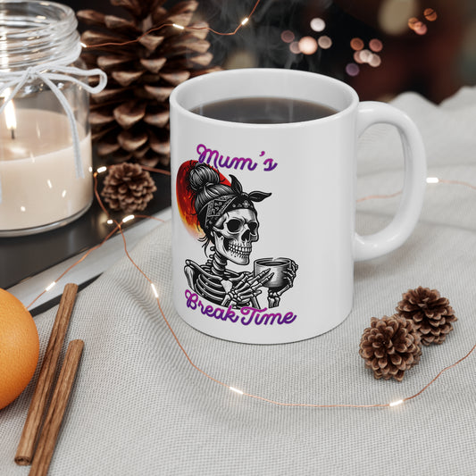 Skull Mom Coffee Mug, Unique Gift for Moms, Halloween Decor, Break Time Cup, Coffee Lovers, 11oz and 15oz Available