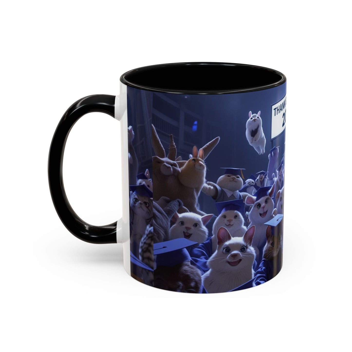 Anime Graduation Theme Accent Coffee Mug - Funny Cat & Dog Design, Perfect Gift for 2025 Grads, Inspirational Coffee Mug, Celebration Mug