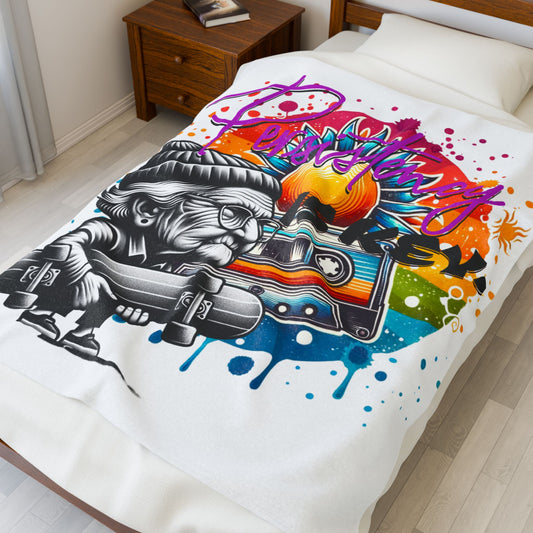 Colorful Skateboarder Velveteen Plush Blanket, Cozy Throw for Skate Lovers, Great Gift for Teens, Unique Home Décor, Chill Style