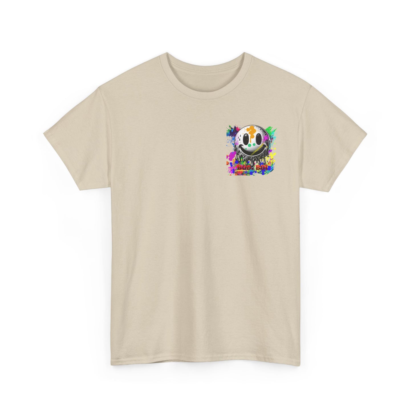 Colorful Graffiti Tee, Unisex Heavy Cotton Tee with Smiley Face Design, Streetwear Top, Graphic Tee for Art Lovers, Casual Gift for Friends