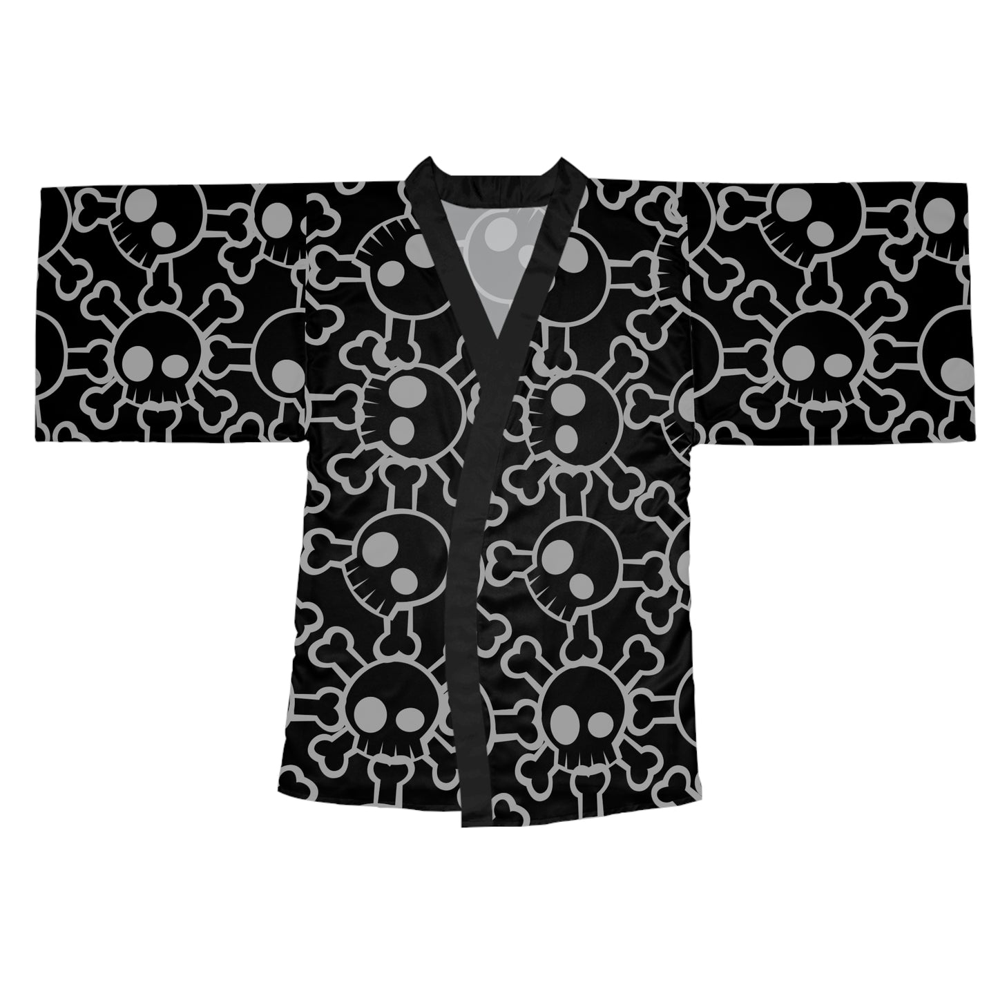 Gothic Skull Print Long Sleeve Kimono Robe, Stylish Loungewear, Alternative Fashion, Edgy Gift, Cozy Layering Piece, Halloween Outfit