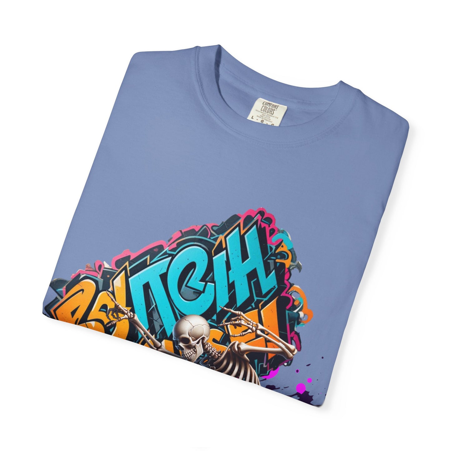 Edgy Skeleton Graffiti T-Shirt, Unisex Graphic Tee, Halloween Costume Shirt, Streetwear Style, Cool Gift for Teens
