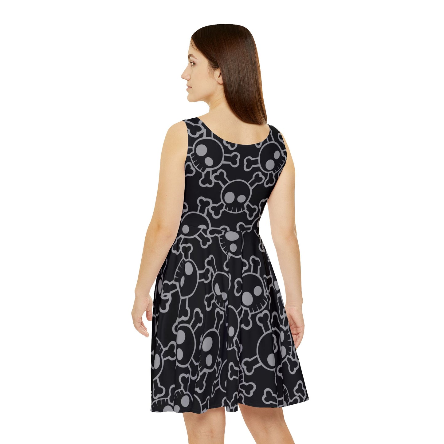 Gothic Skull Skater Dress, AOP Women's Dress, Edgy Fashion, Alternative Style, Perfect for Halloween and Parties