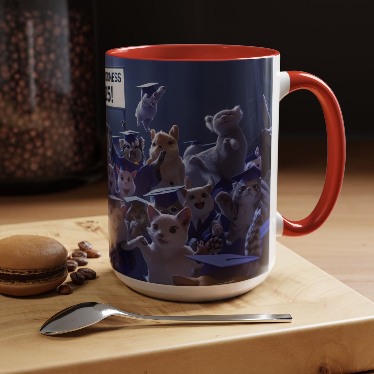 Anime Graduation Theme Accent Coffee Mug - Funny Cat & Dog Design, Perfect Gift for 2025 Grads, Inspirational Coffee Mug, Celebration Mug