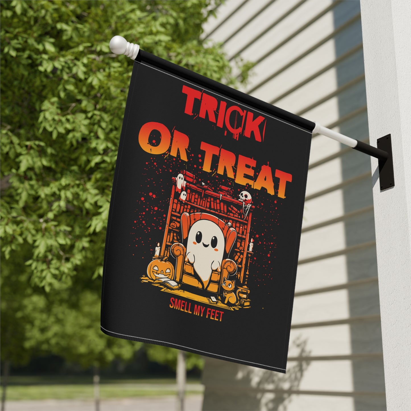 Halloween Garden Banner, Trick or Treat Yard Decor, Spooky House Flag, Fall Outdoor Decoration, Ghost Themed Sign