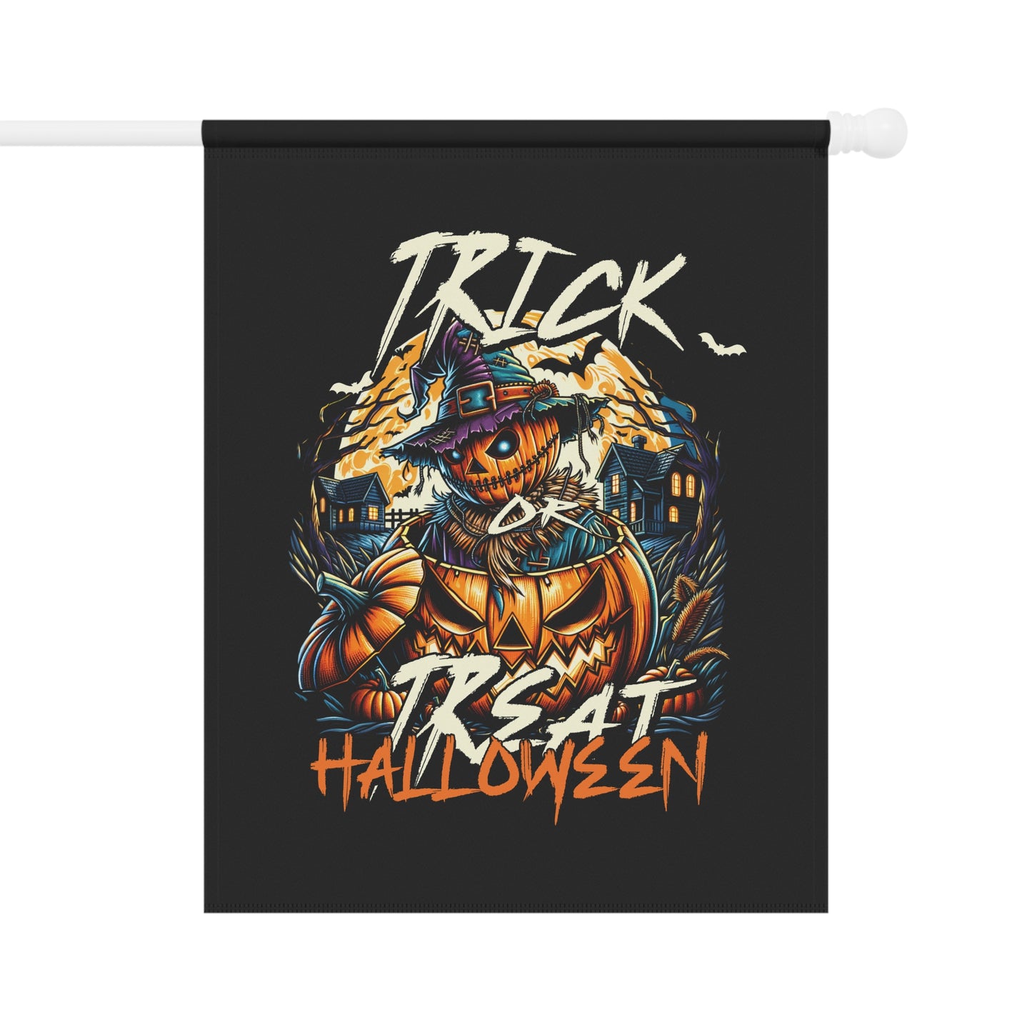 Halloween Garden Flag, Trick or Treat Banner, Scarecrow Decoration, Spooky Outdoor Decor, Fall Home Accents