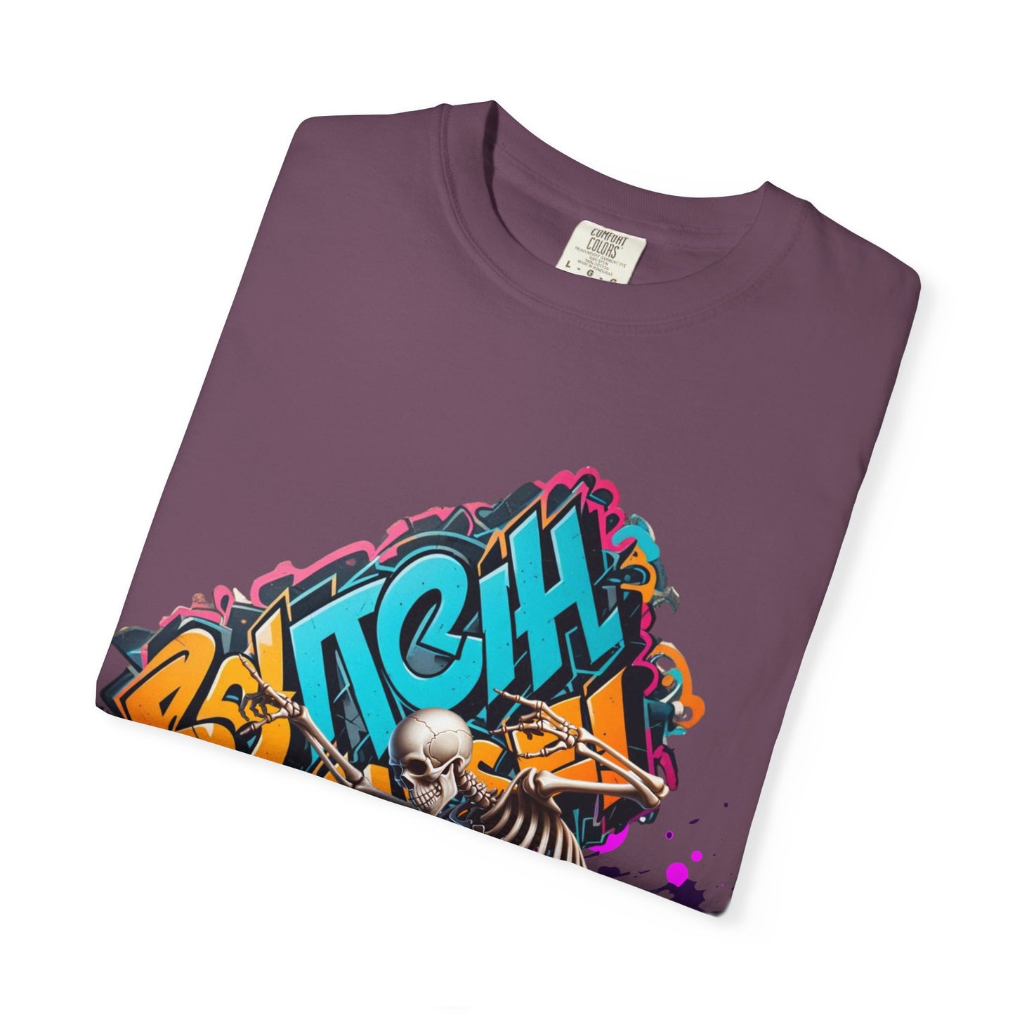 Edgy Skeleton Graffiti T-Shirt, Unisex Graphic Tee, Halloween Costume Shirt, Streetwear Style, Cool Gift for Teens