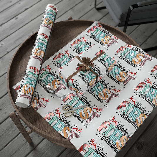 Frist Xmas, Festive Wrapping Paper for Gifts, Christmas, Birthdays, Weddings, Special Occasions