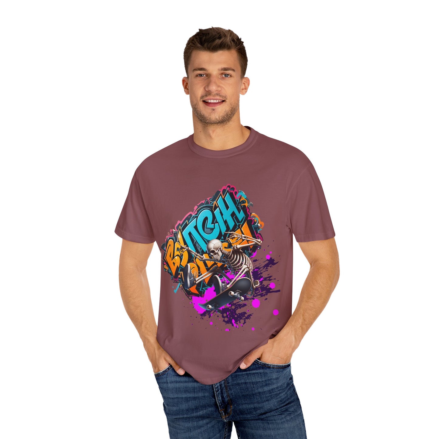 Edgy Skeleton Graffiti T-Shirt, Unisex Graphic Tee, Halloween Costume Shirt, Streetwear Style, Cool Gift for Teens