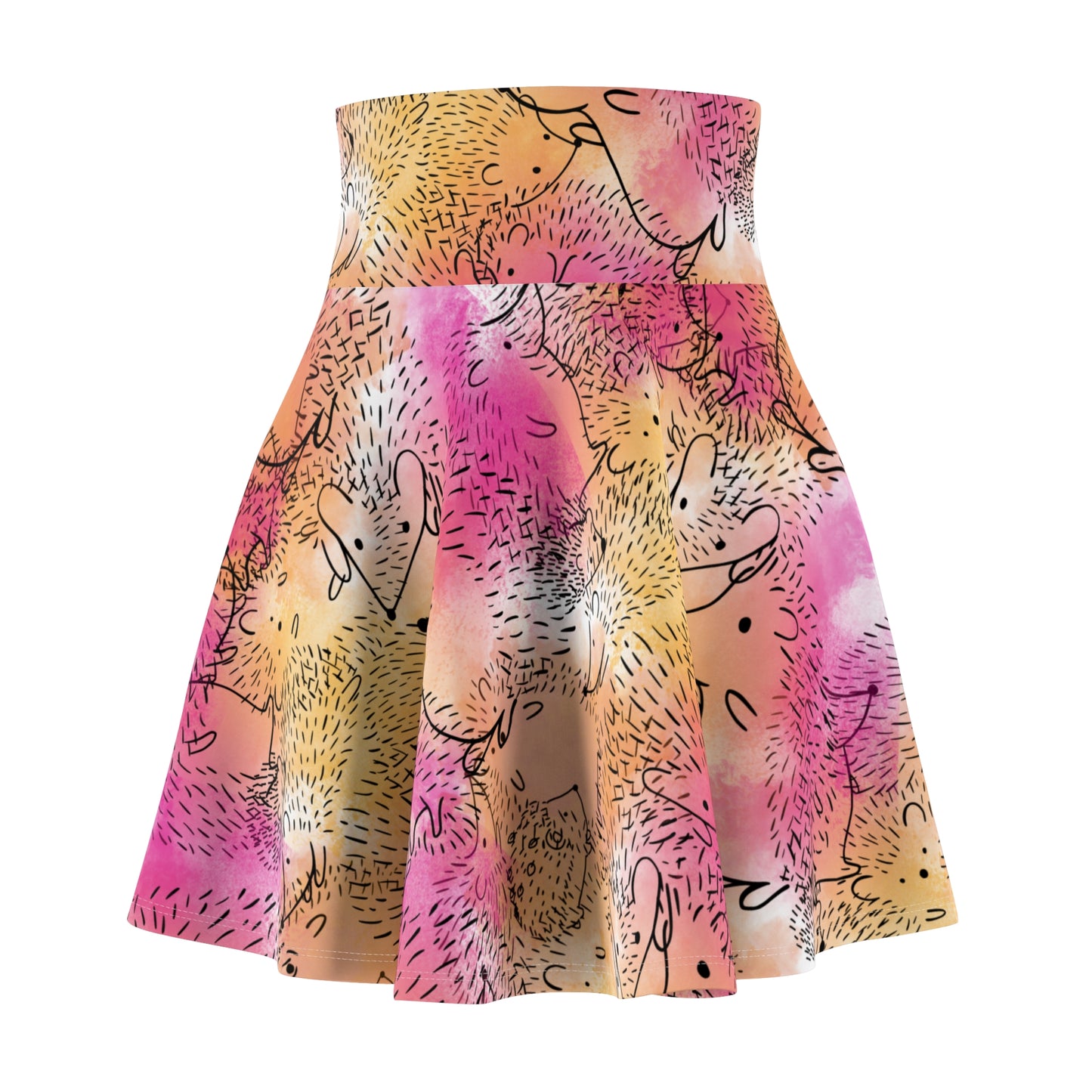 Whimsical Hedgehog Print Skater Skirt, Cute Floral Skirt, Summer Fashion, Festival Outfit, Gift for Her, Casual Wear