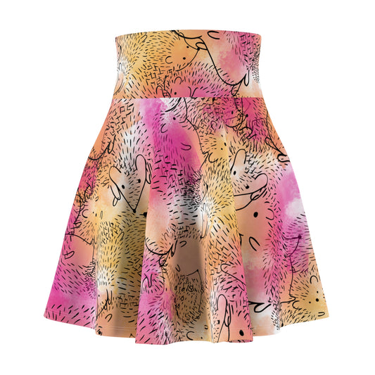 Whimsical Hedgehog Print Skater Skirt, Cute Floral Skirt, Summer Fashion, Festival Outfit, Gift for Her, Casual Wear