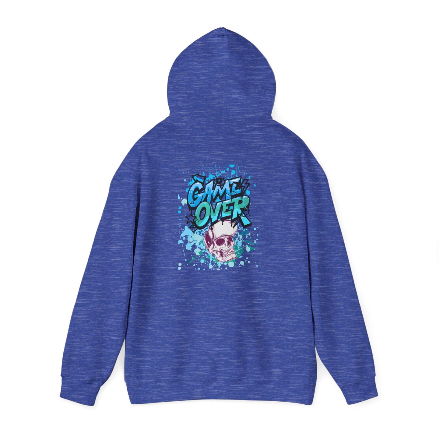 Game Over Skull Hoodie - Unisex Heavy Blend Sweatshirt, Perfect for Gamers, Casual Wear, Unique Gift, Streetwear Style, Graphic Apparel