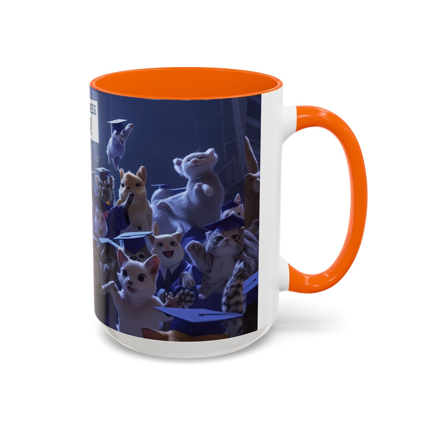 Anime Graduation Theme Accent Coffee Mug - Funny Cat & Dog Design, Perfect Gift for 2025 Grads, Inspirational Coffee Mug, Celebration Mug