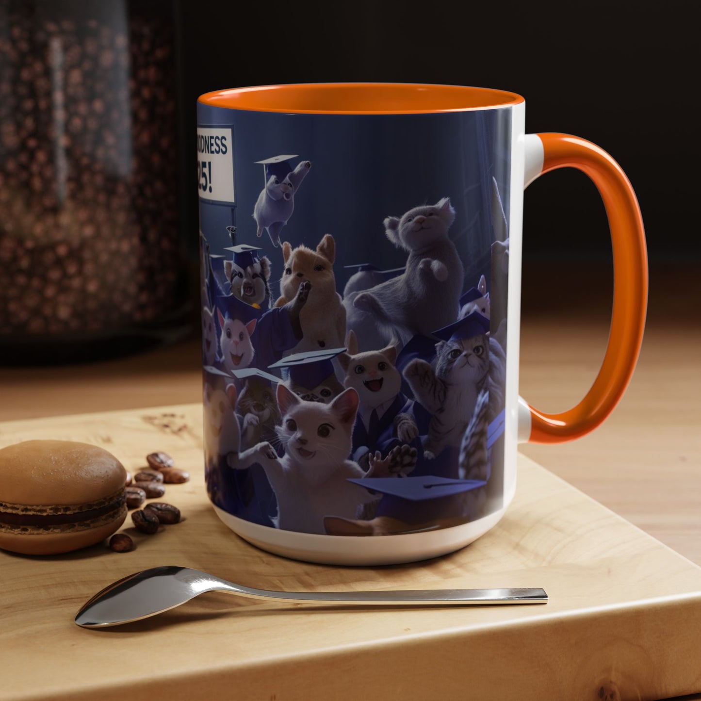 Anime Graduation Theme Accent Coffee Mug - Funny Cat & Dog Design, Perfect Gift for 2025 Grads, Inspirational Coffee Mug, Celebration Mug