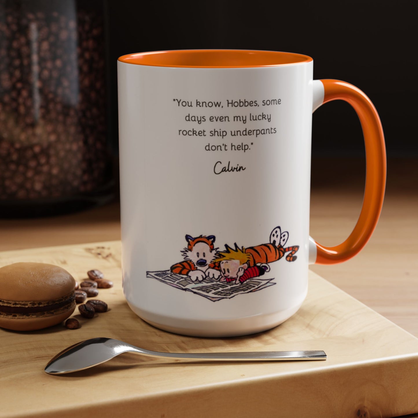 Calvin and Hobbes Inspired Accent Coffee Mug - Fun Gift for Fans, Morning Coffee, Cute Quote Mug, Whimsical Gift, Reading Companion
