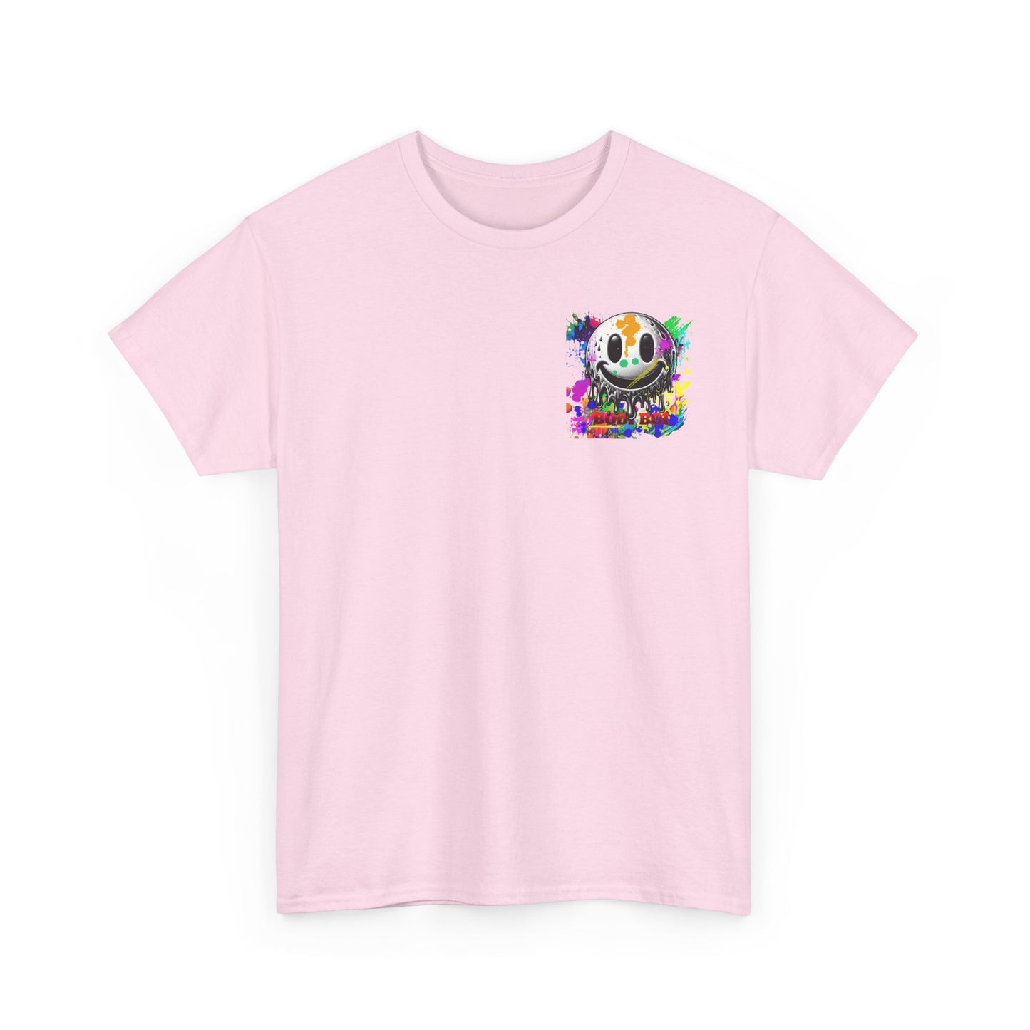 Colorful Graffiti Tee, Unisex Heavy Cotton Tee with Smiley Face Design, Streetwear Top, Graphic Tee for Art Lovers, Casual Gift for Friends