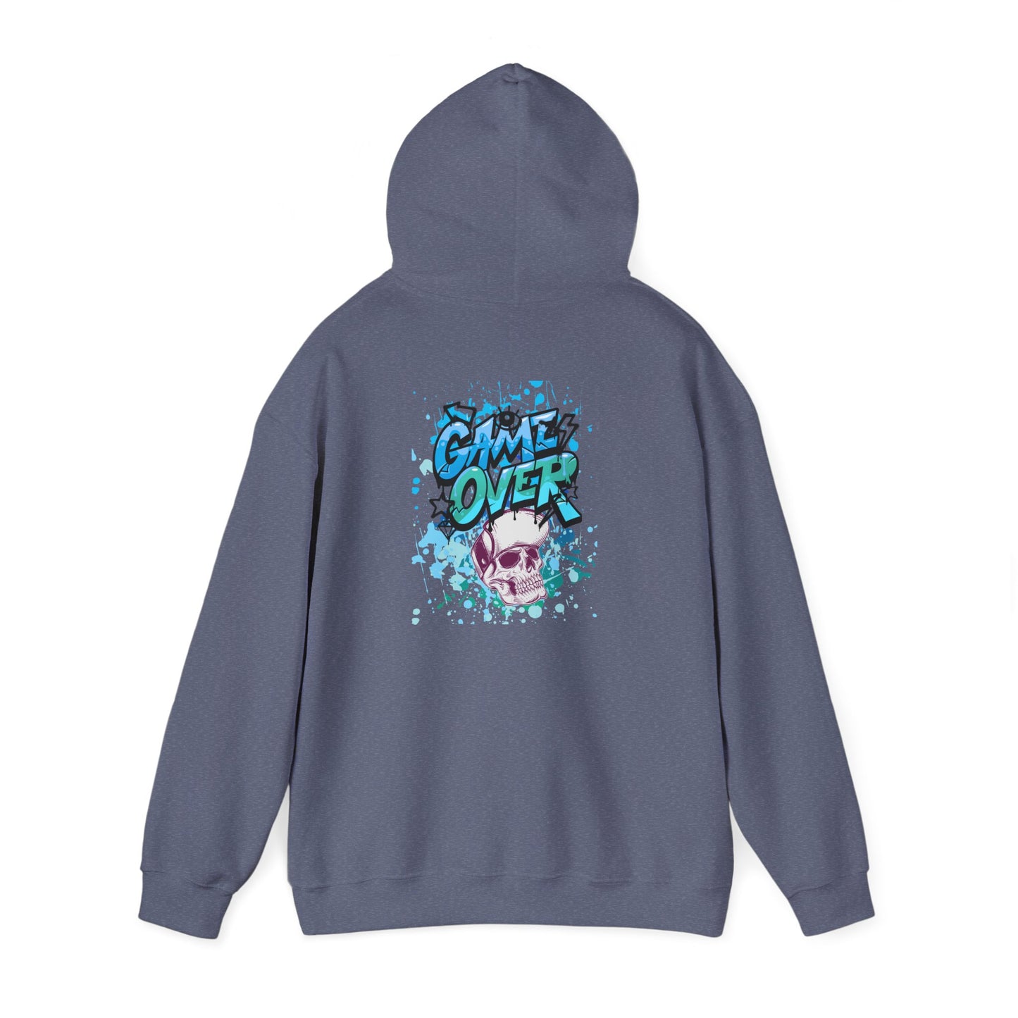 Game Over Skull Hoodie - Unisex Heavy Blend Sweatshirt, Perfect for Gamers, Casual Wear, Unique Gift, Streetwear Style, Graphic Apparel