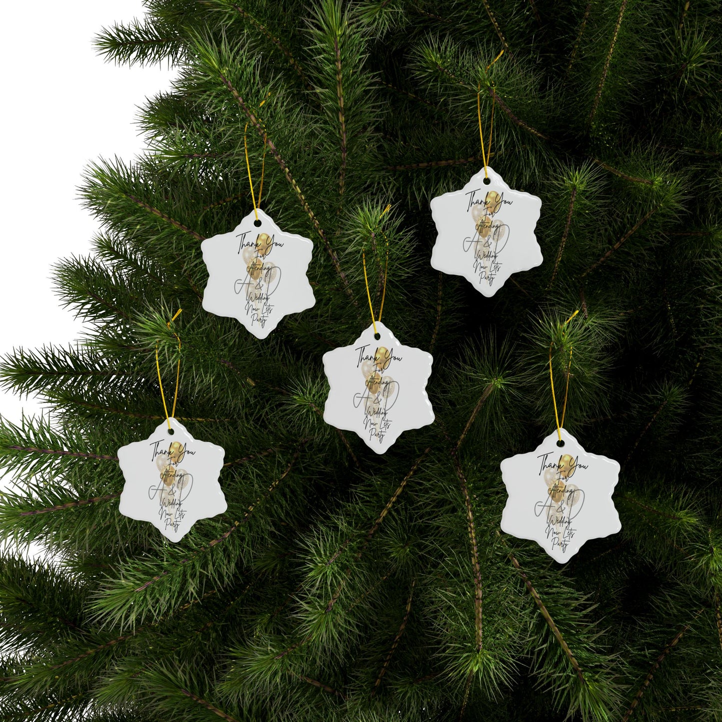 Wedding Thank You Ceramic Ornaments, Two-Sided Print, Holiday Decor, Bridal Shower Favors, Custom Keepsakes, Party Gifts