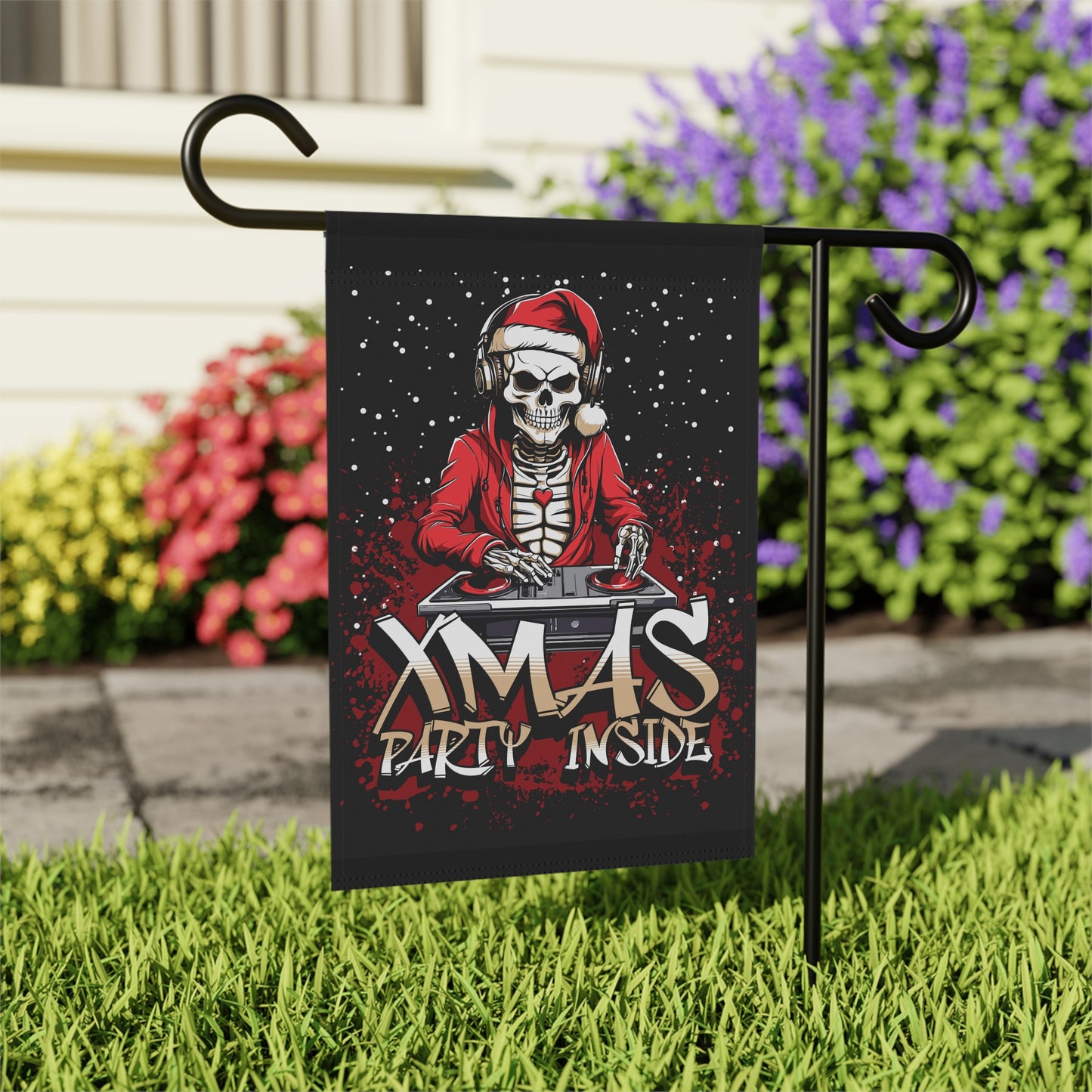 Festive Skeleton Banner, Halloween Party Decor, Xmas Garden Flag, Spooky Home Decoration, Unique Holiday Banner