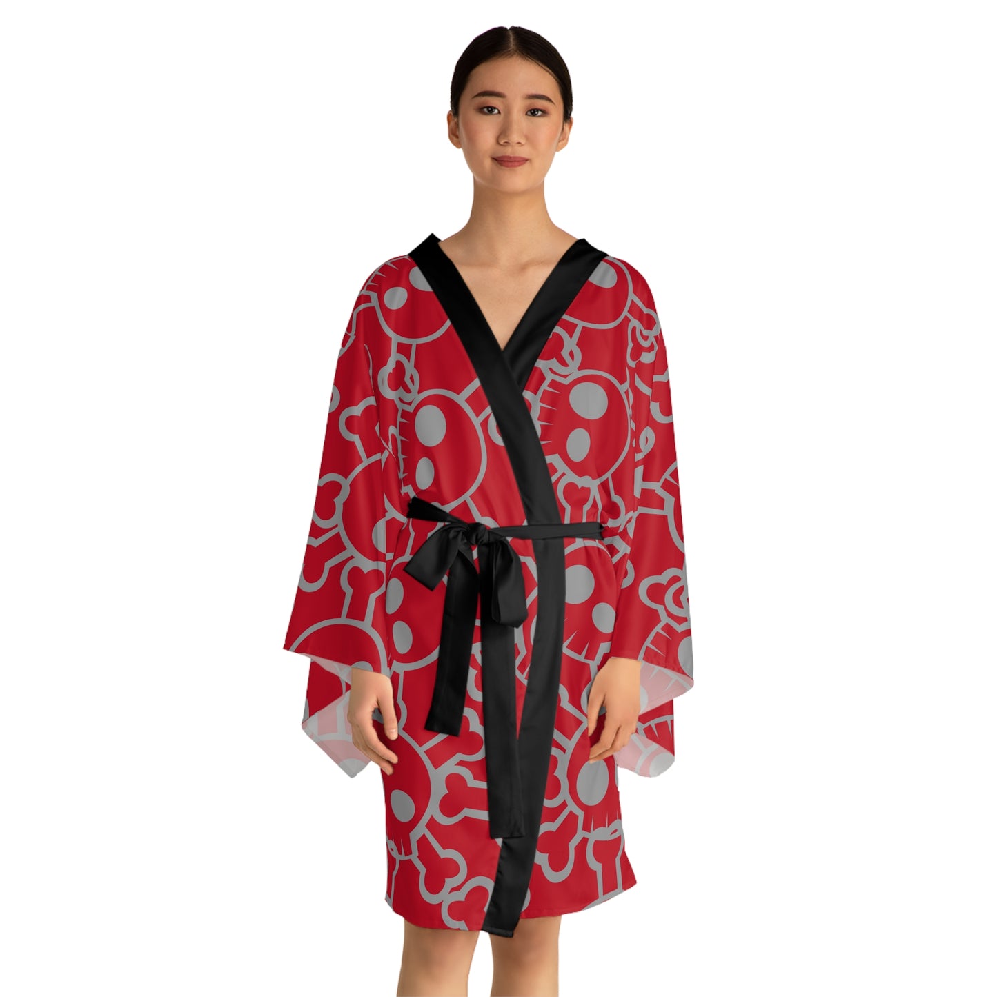 Skull & Crossbones Long Sleeve Kimono Robe, Edgy Lounge Wear, Alternative Fashion, Halloween Gift, Anime Inspired, Cozy Homewear
