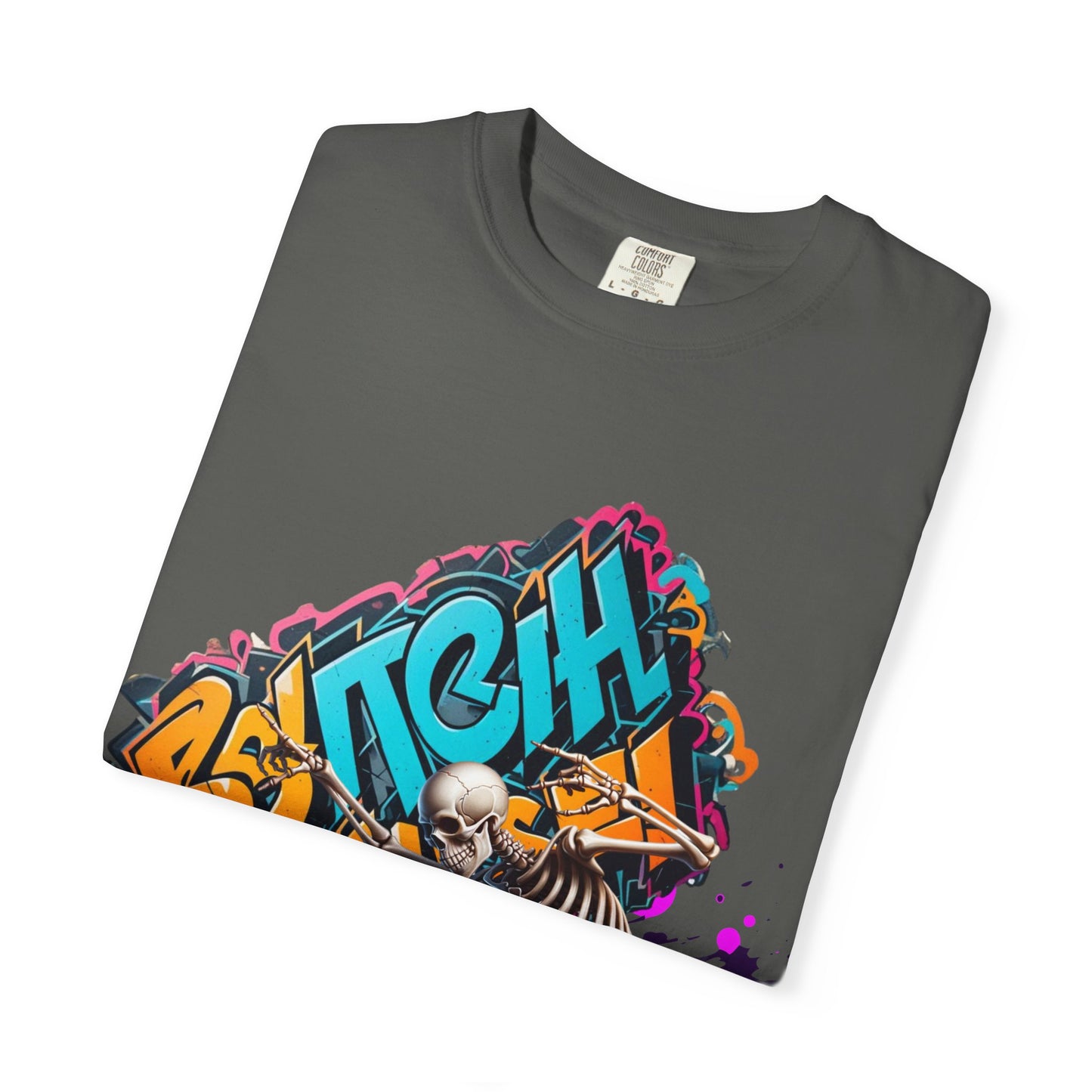 Edgy Skeleton Graffiti T-Shirt, Unisex Graphic Tee, Halloween Costume Shirt, Streetwear Style, Cool Gift for Teens